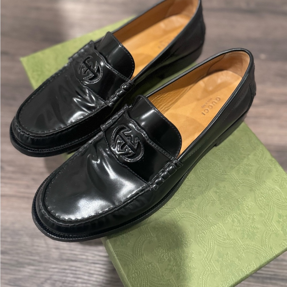 Authentic Men's Gucci Millennial Ribot Leather Interlocking G Loafer Siz…